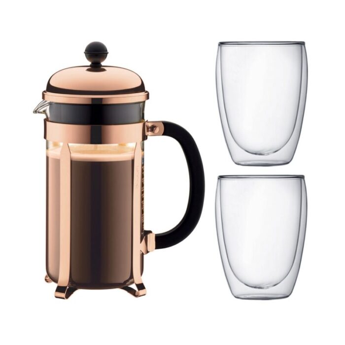 chambord set chambord coffee maker 8 cup 10 l 34 oz and pavina 2 pcs glass double wall 035 l 12 oz 240923012447